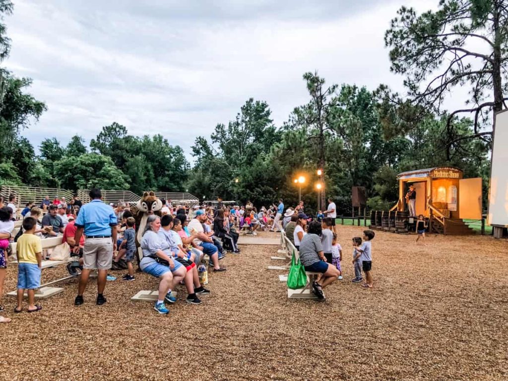 Campfire and sing a long stage area at the Chip 'n Dale Campfire at Disney's Fort Wilderness